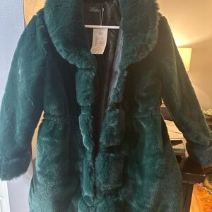 Elegant Teal Faux Fur Coat